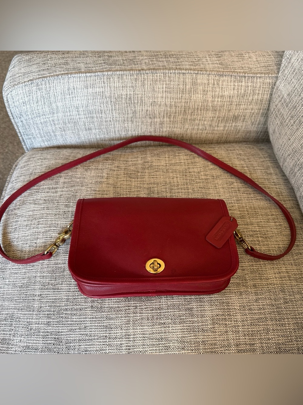 90s Vintage Coach Red Leather Pocket Purse Crossbody 9755 USA Made